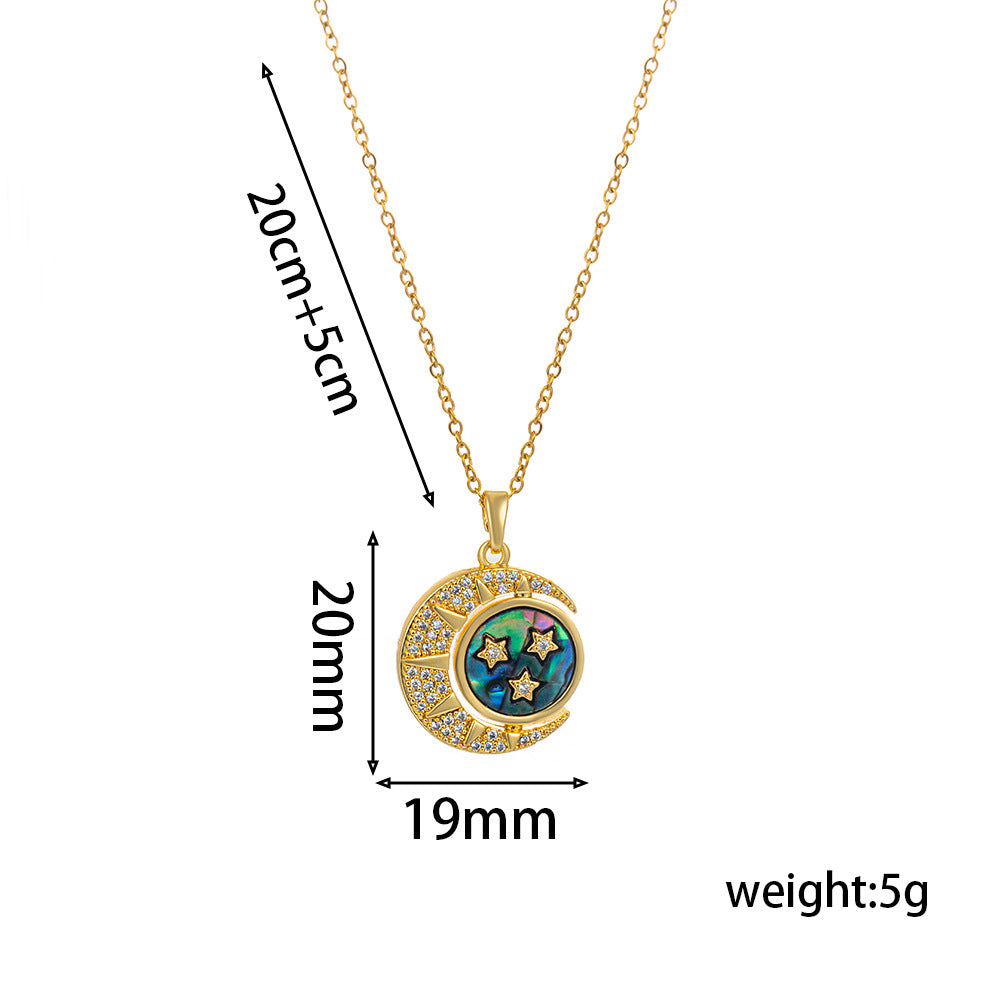 Ins Style 18K Gold Stainless Steel Necklace Retro Natural Stone Pendant Necklace Zircon Necklace Female