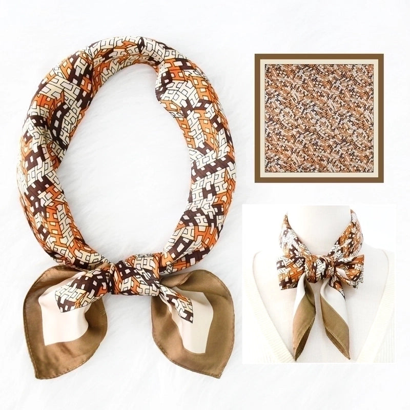 2 Pieces Women's Elegant Plaid Flower Horse Satin Silk Scarf