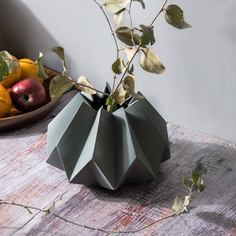 Origami Porcelain Vase Short - Grey