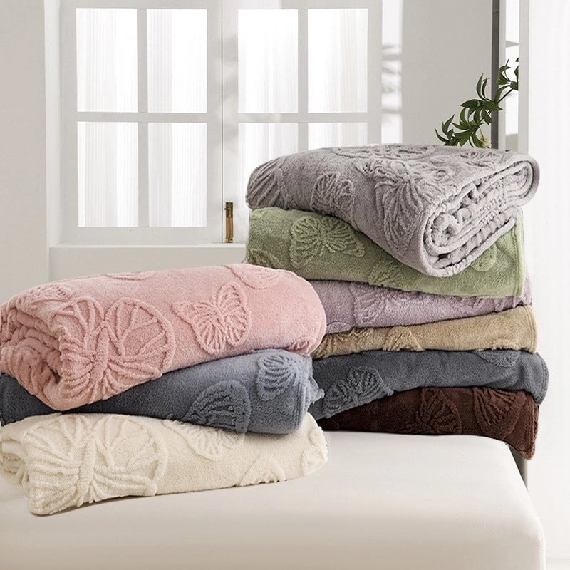 New Flannel Taff Fleece Butterfly Flower Stereo Jacquard Blanket Nap Blanket Single Layer Thickened Four Seasons Blanket