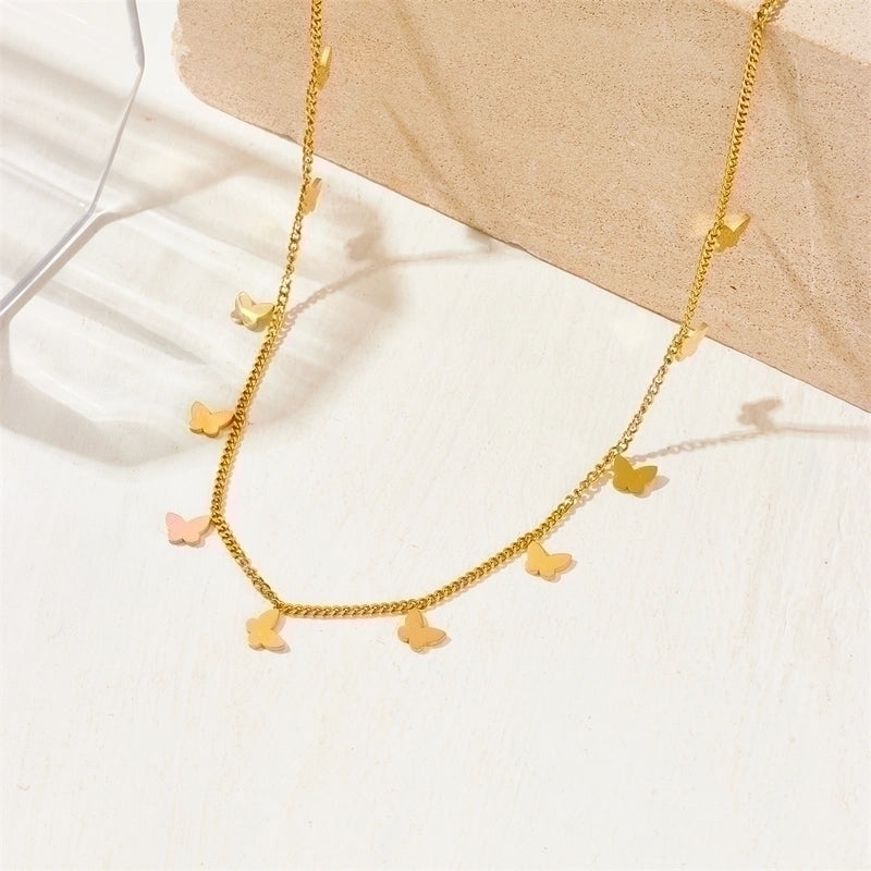 Elegant Moon Heart Shape Butterfly Titanium Steel 18K Gold Plated Plating Necklace