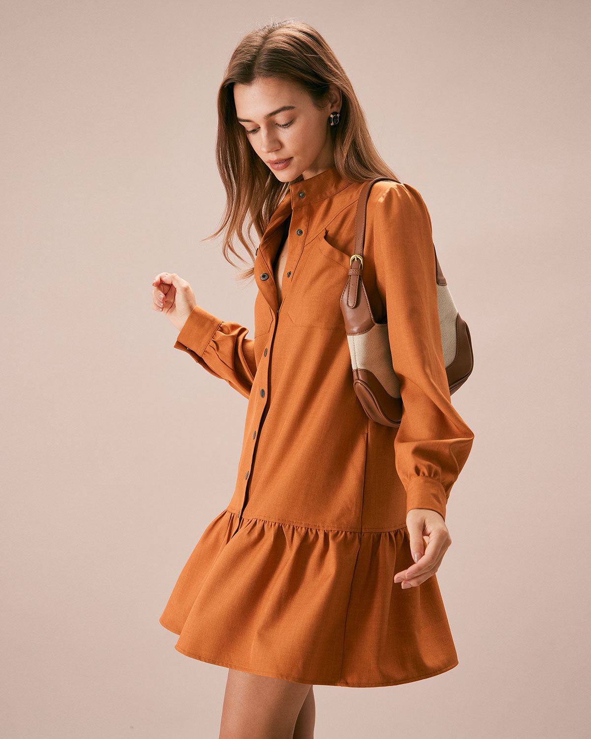 The Caramel Mock Neck A-Line Mini Dress