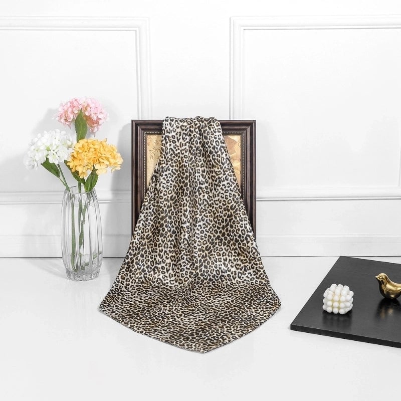Women's Streetwear Leopard Satin Crochet Lace Silk Scarf