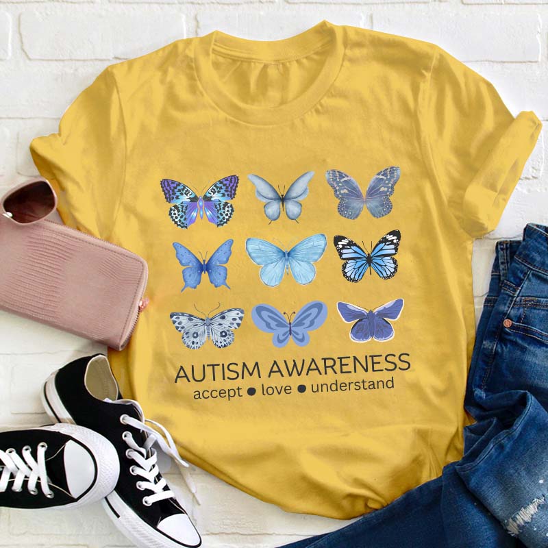 Autism Awareness Butterfly Teacher T-Shirt