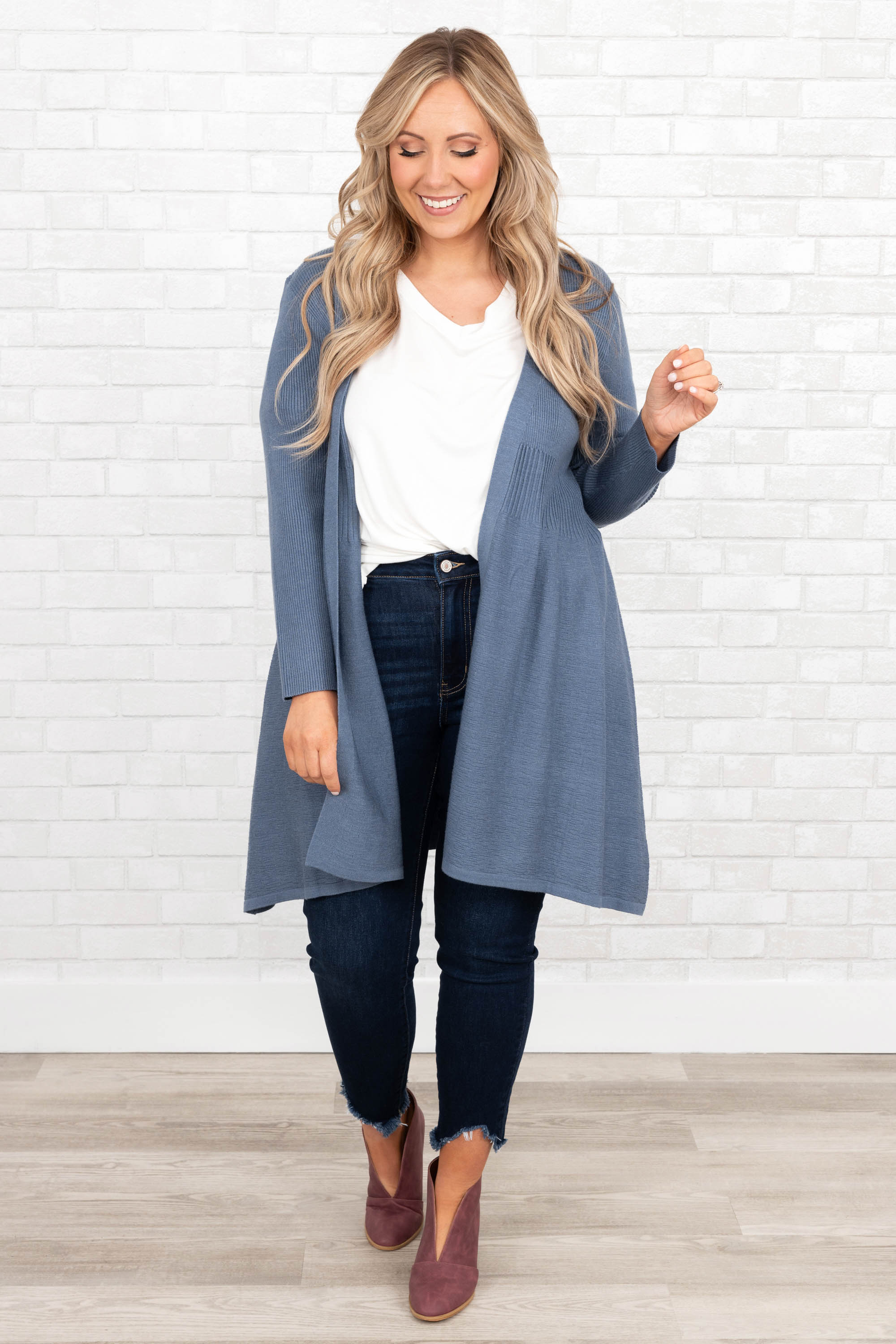 Overthinking It Cardigan. Blue