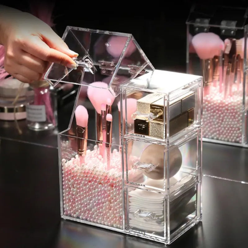 ACRYLIC MAKE-UP BRUSH ORGANIZER WITH DRAWER