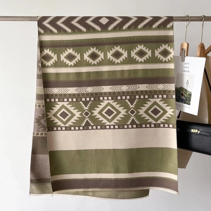 Women's Elegant Printing Color Block Imitation Cashmere Polyester Scarf