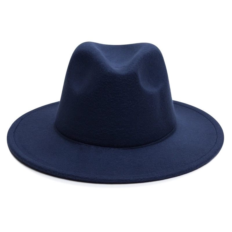 Unisex Vintage Style Minimalist British Style Solid Color Big Eaves Flat Eaves Fedora Hat