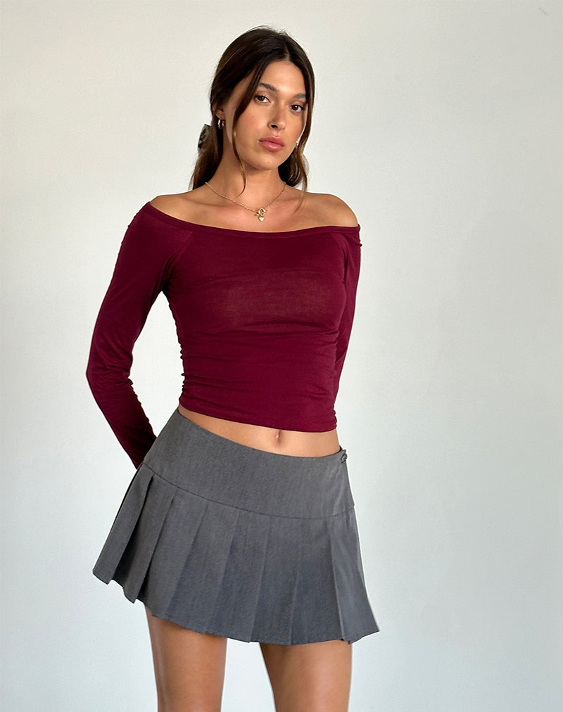 Gavya Bardot Long Sleeve Top in Burgundy