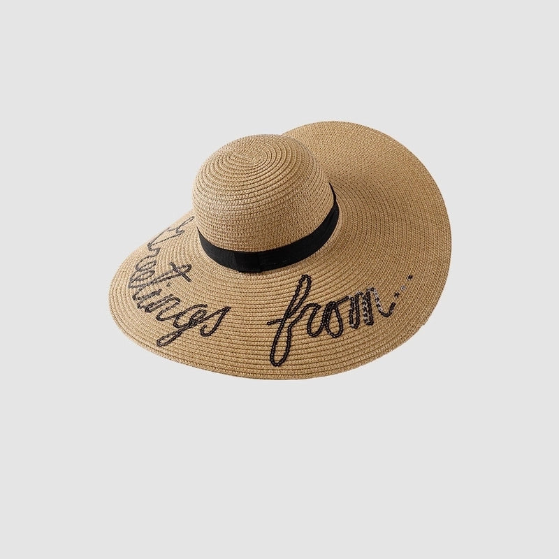 Women's Vacation Minimalist Letter Solid Color Big Eaves Straw Hat