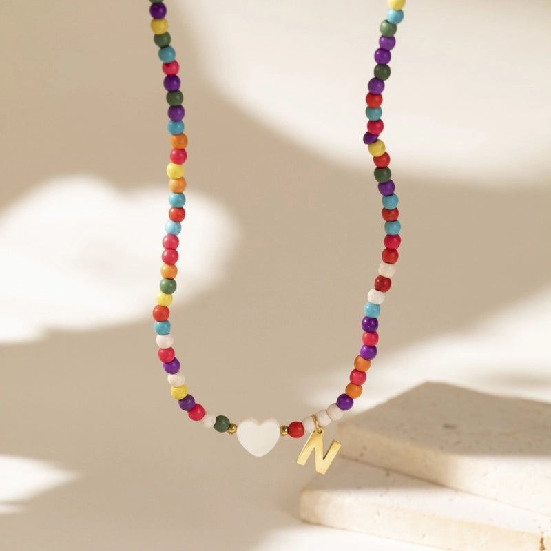 Cute Geometric 304 Stainless Steel Beaded Chain Pendant Necklace