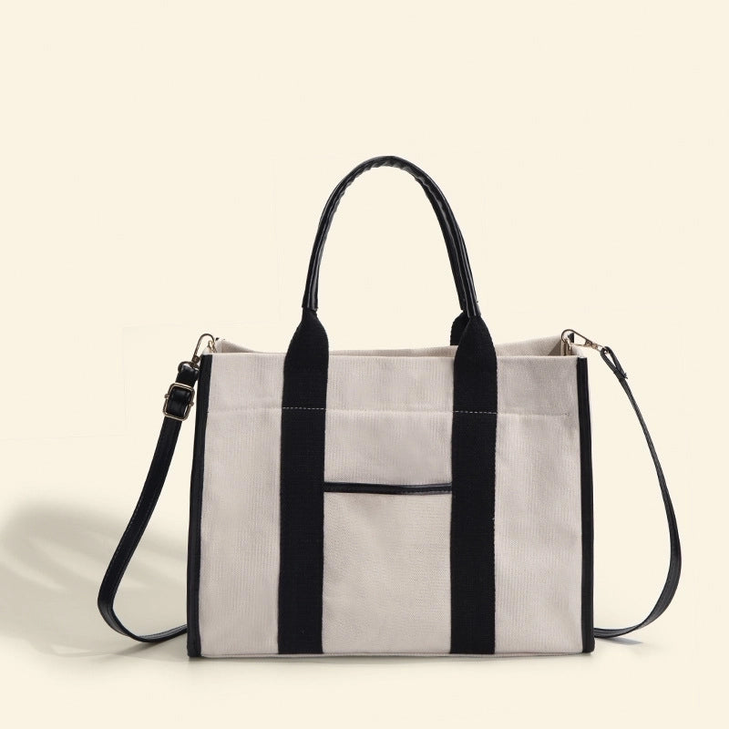 Women's Large All Seasons Canvas Color Block Streetwear Square Zipper Handbag
