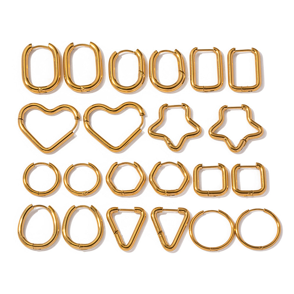 Heart Asymmetrical Geometric Stainless Steel 18K Gold Plated Earrings