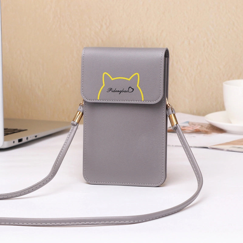 Women's Pu Leather Cartoon Cute Sweet Square Buckle Phone Wallets