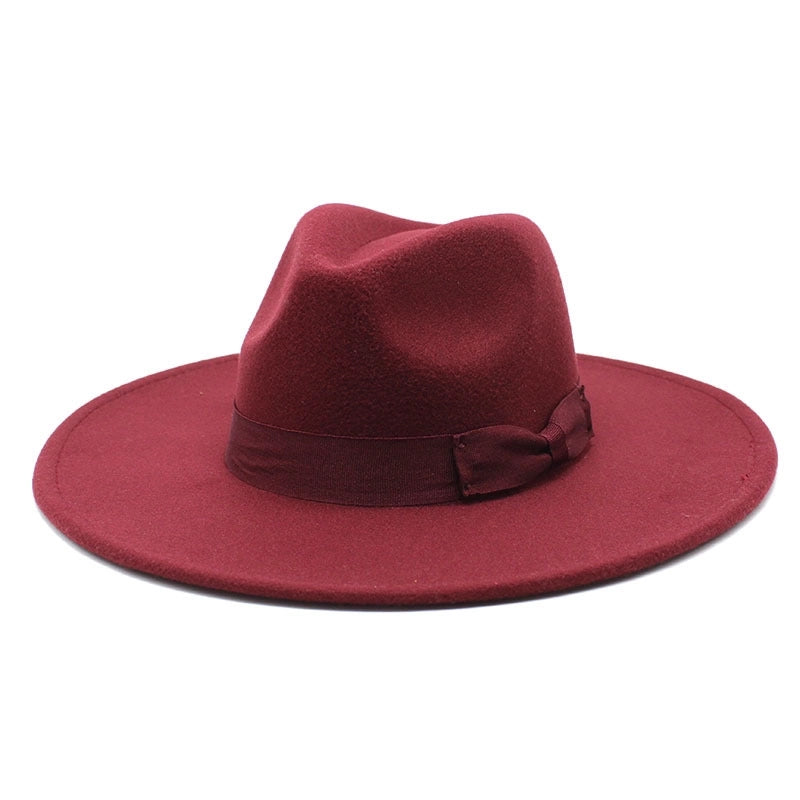 Unisex Basic Vintage Style Solid Color Bowknot Big Eaves Flat Eaves Fedora Hat