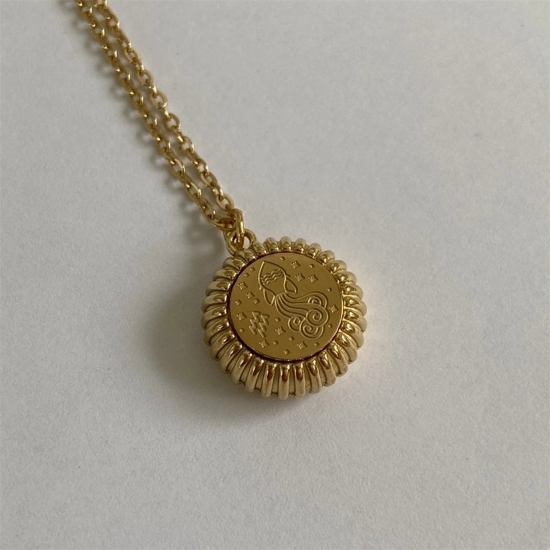 201 Stainless Steel 304 Stainless Steel Gold Plated Retro Plating Constellation Pendant Necklace