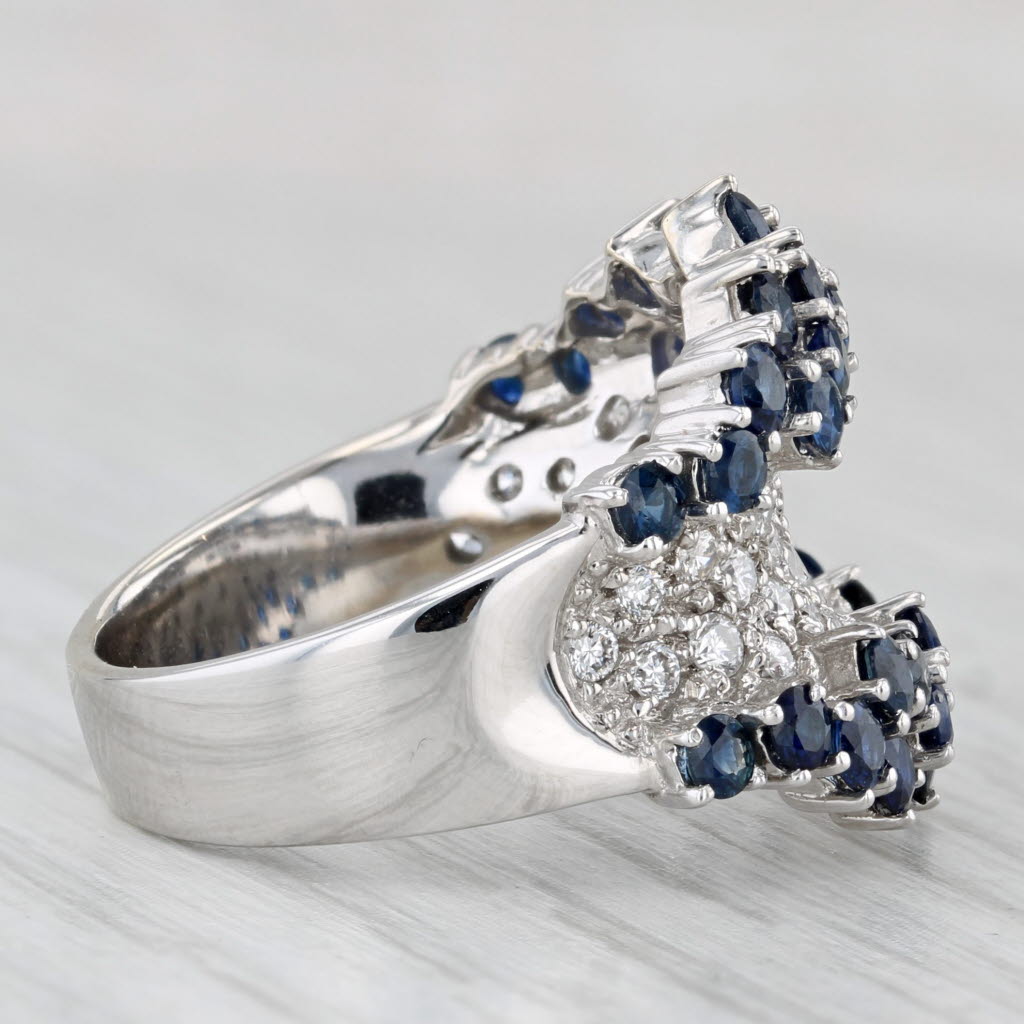 2.99ctw Blue Sapphire Diamond Cluster Cocktail Ring 14k White Gold Size 6