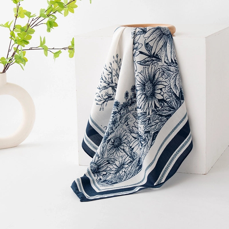 Women's Retro Plaid Flower Satin Silk Scarf