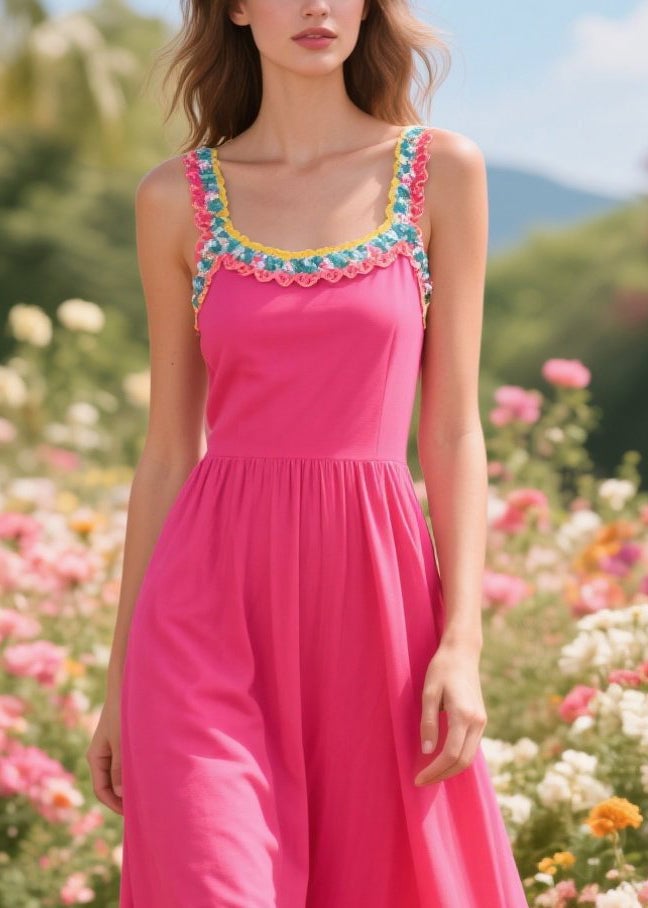 Plus Size Rose Patchwork Lace Cotton Robe Dresses Summer