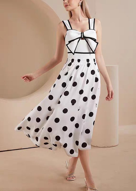 Trendy White Dot Bodysuit And Maxi Skirts Lingerie Set