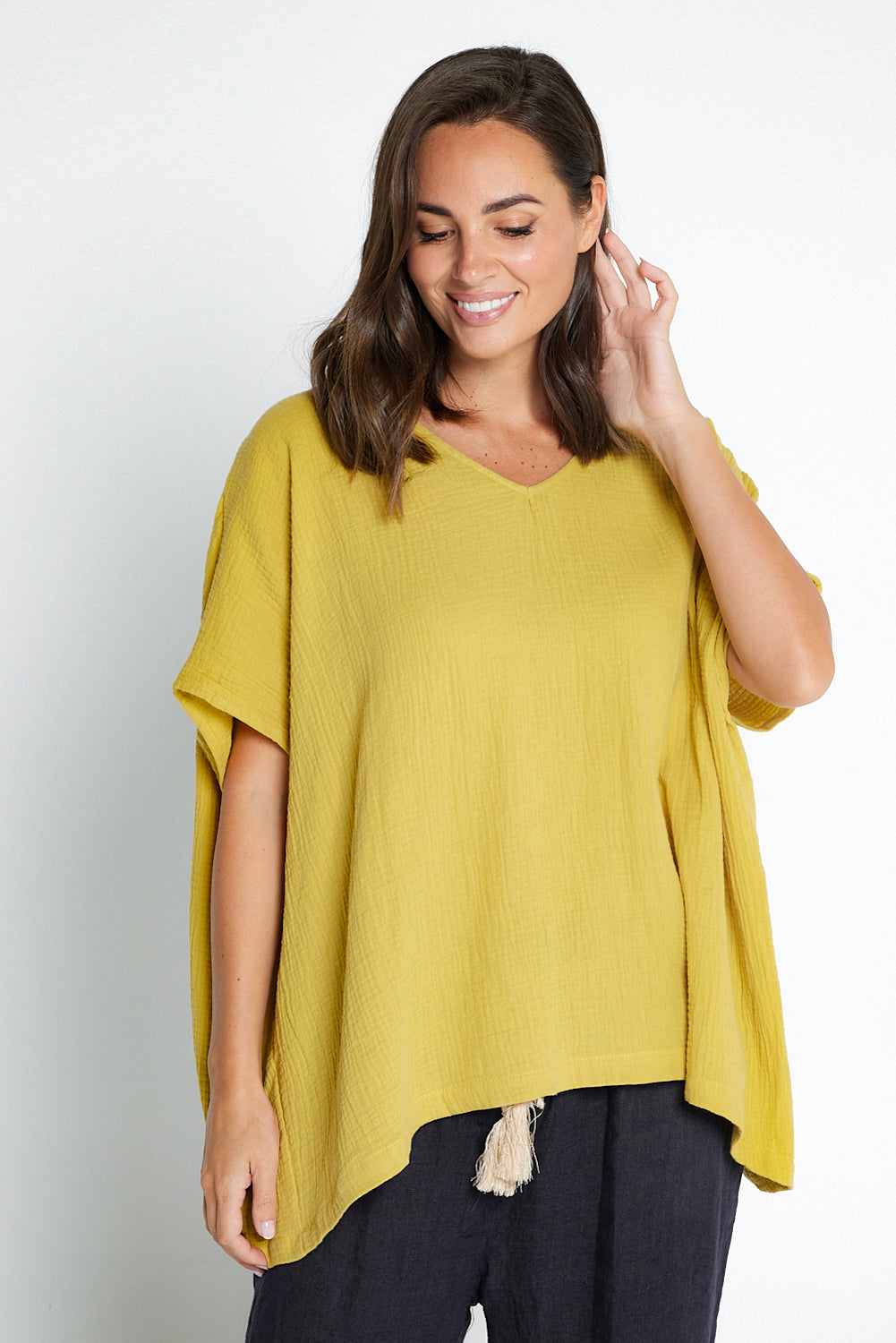 Fiji Cotton Muslin Top - Chartreuse