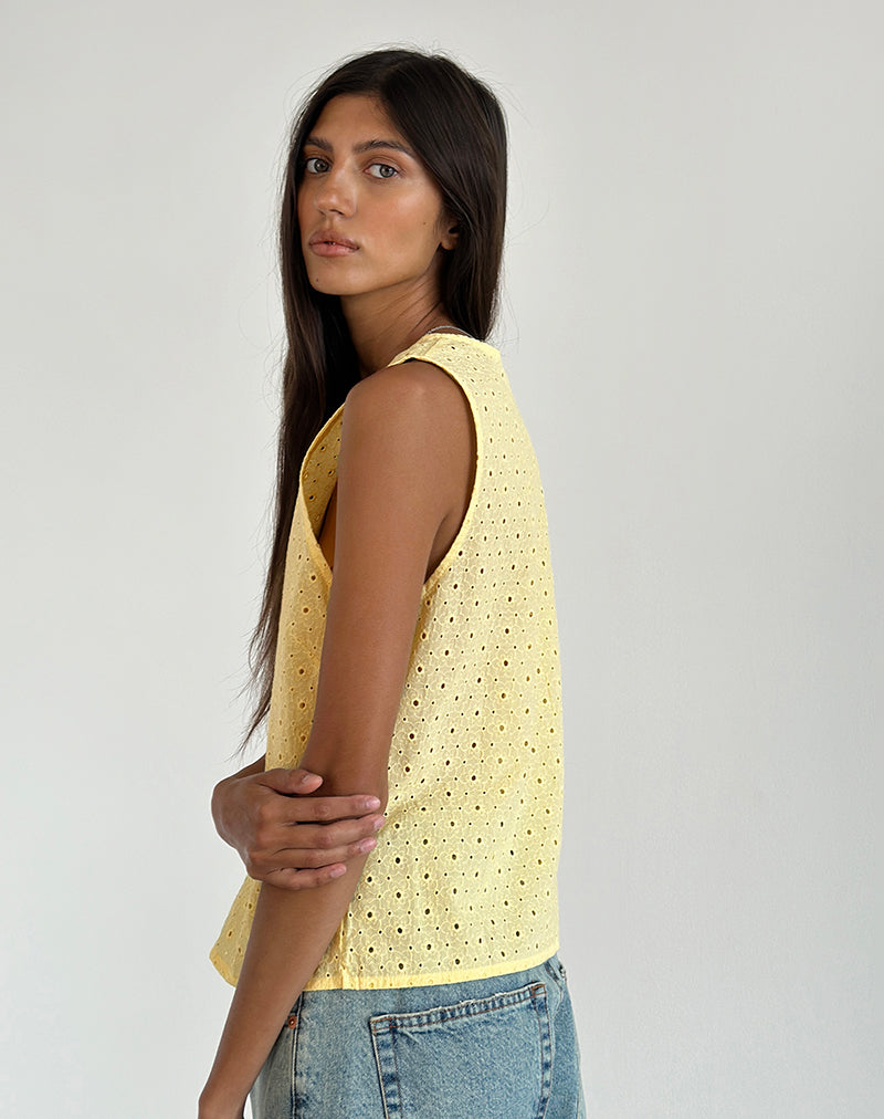 Kayve Tie Front Top in Broderie Yellow