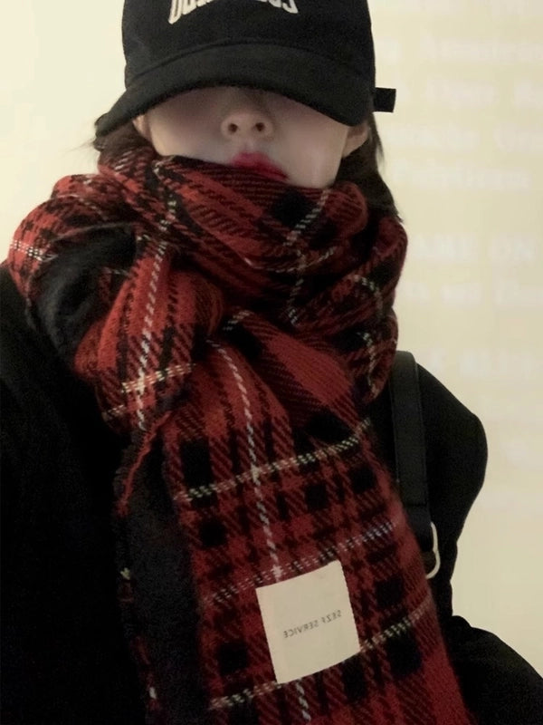 Christmas Scarf Women's Winter  High-grade Red Plaid Scarf Student Couple Thickened Warm Shawl