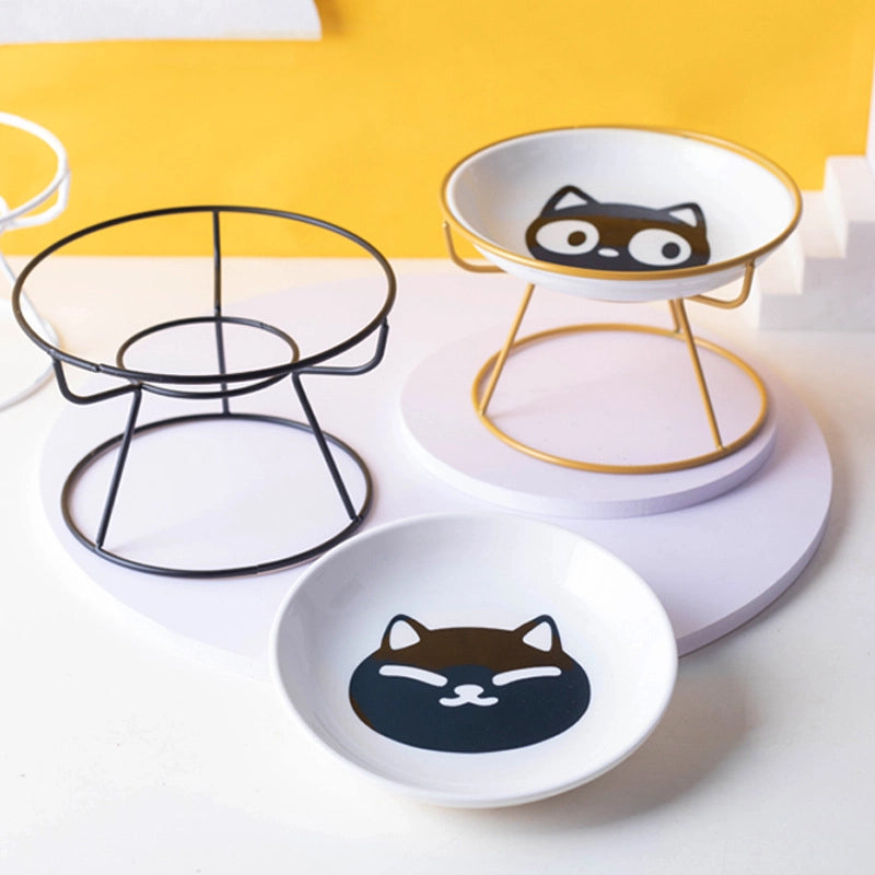 Pet Ceramic Bowl Cat Plate High Cat Food Plate Snack Plate Canned Plate Anti-cervical Spondylosis Anti-overturning Cat Bowl