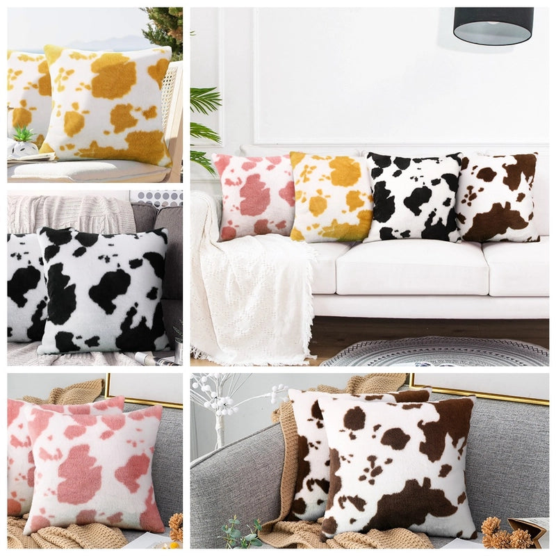 Cow Pattern Plush Pillowcase Animal Pattern Short Velvet Sofa Cushion Car Cushion Pillowcase