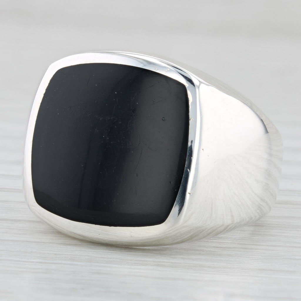 David Yurman Onyx Ring Sterling Silver Size 9.25 Men's Cushion Solitaire