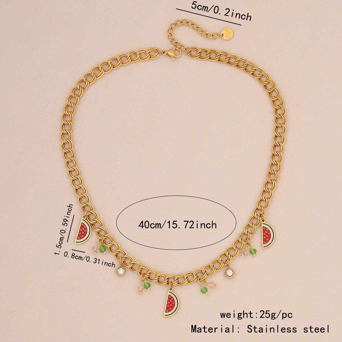 Fruit Watermelon Pineapple Pendant Necklace Colored Crystal Necklace N1524