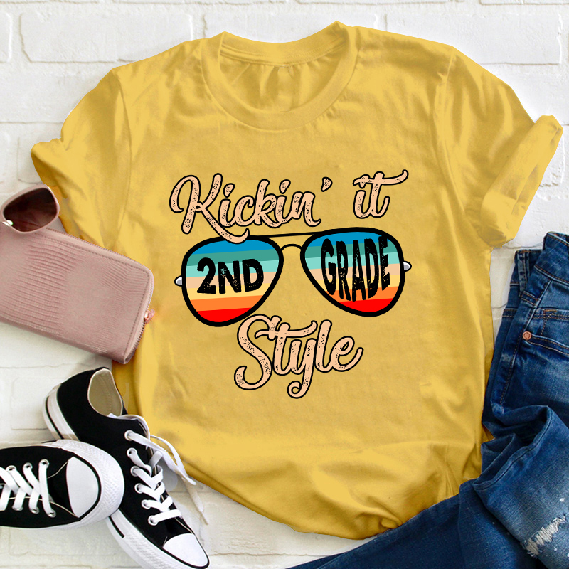 Personalized Grade Kicking It Style Teacher T-Shirt