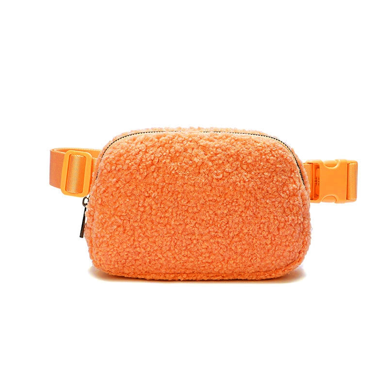 Winter Lambswool Waist Bag Sports Chest Bag Messenger Bag Outdoor Sports Bag Unisex Versatile