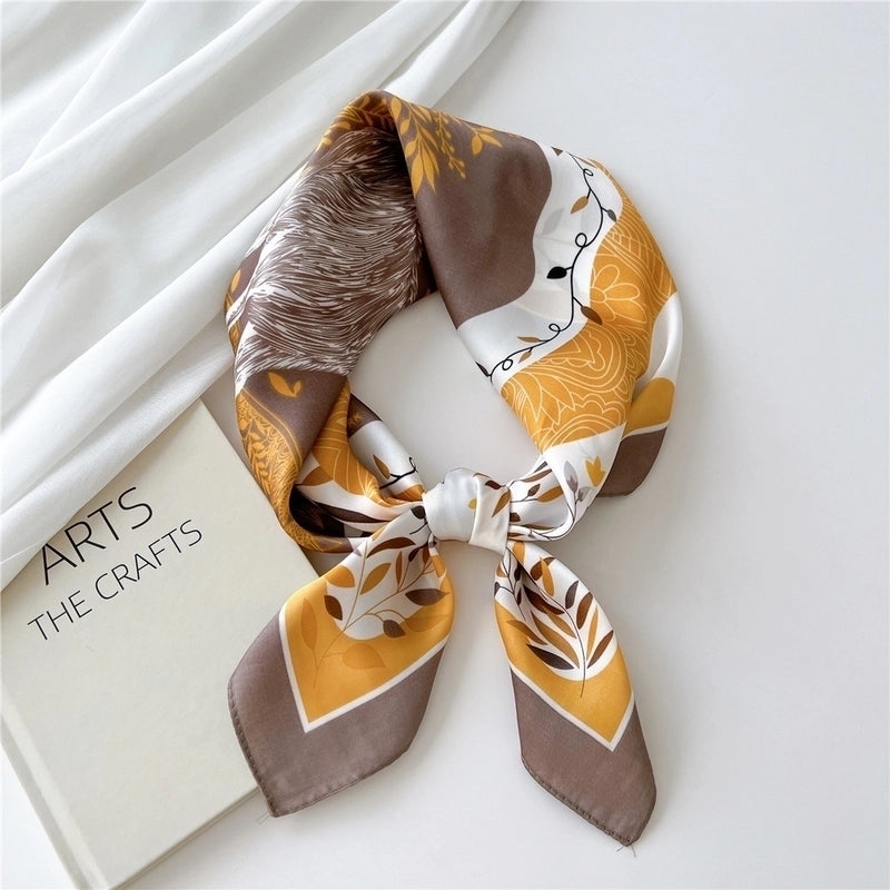Women's Minimalist Color Block Satin Printing Silk Scarf