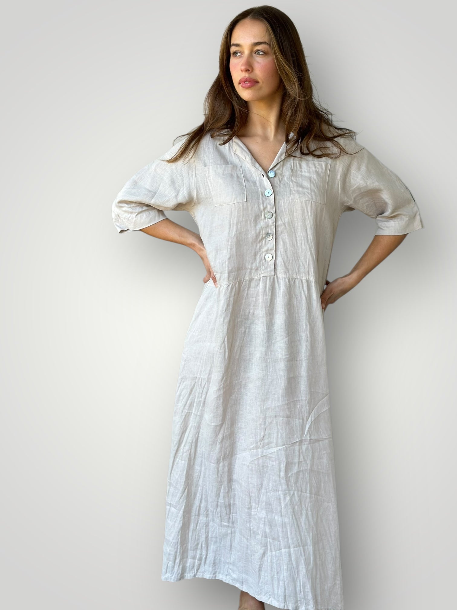bridget dress -  almond linen
