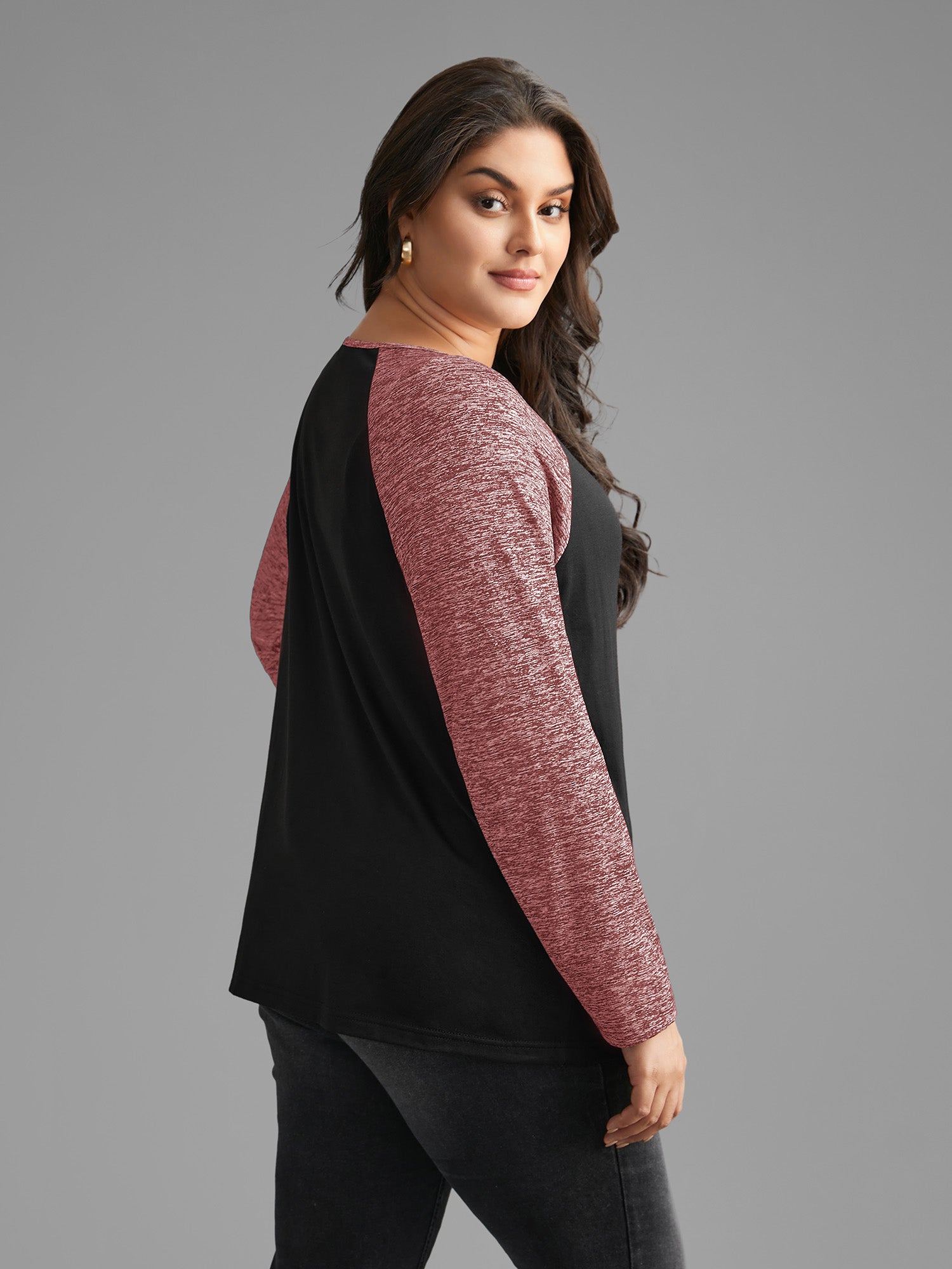 Heather Patchwork Button Detail Stretchy T-Shirt