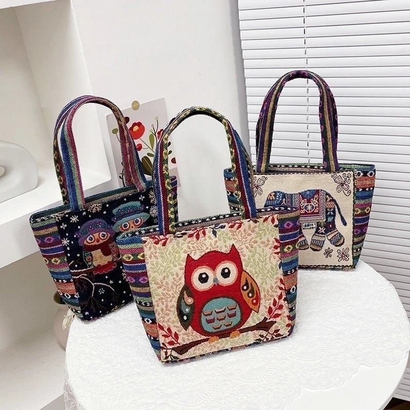 Women's Small Canvas Animal Vintage Style Ethnic Style Square Zipper Shoulder Bag Handbag