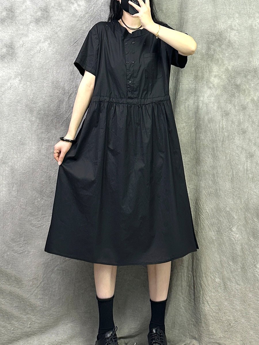 Women Summer Casual O-Neck Loose Cotton Dress