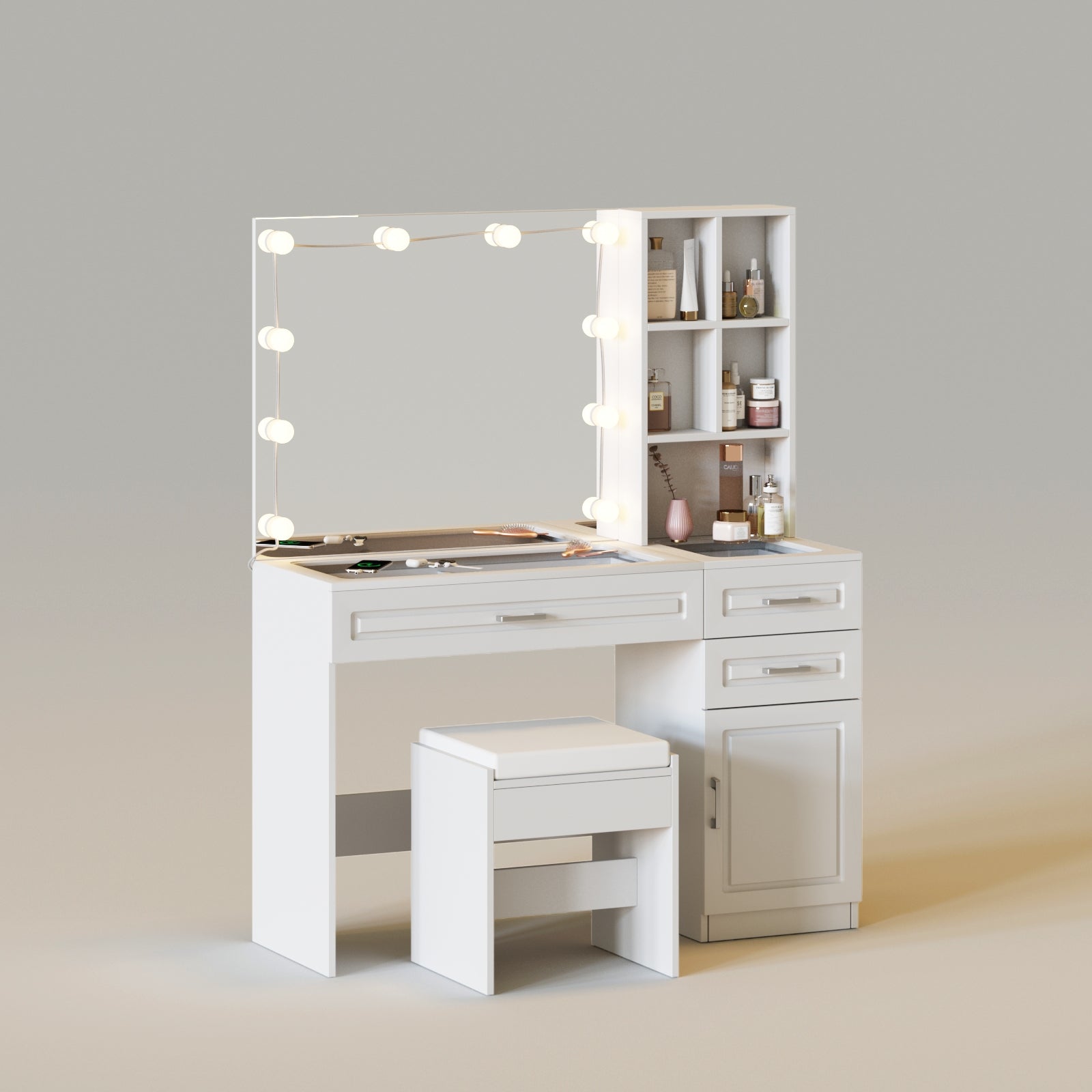 Vanity Desk Large Vanity Table with Glass top and Lots Storage