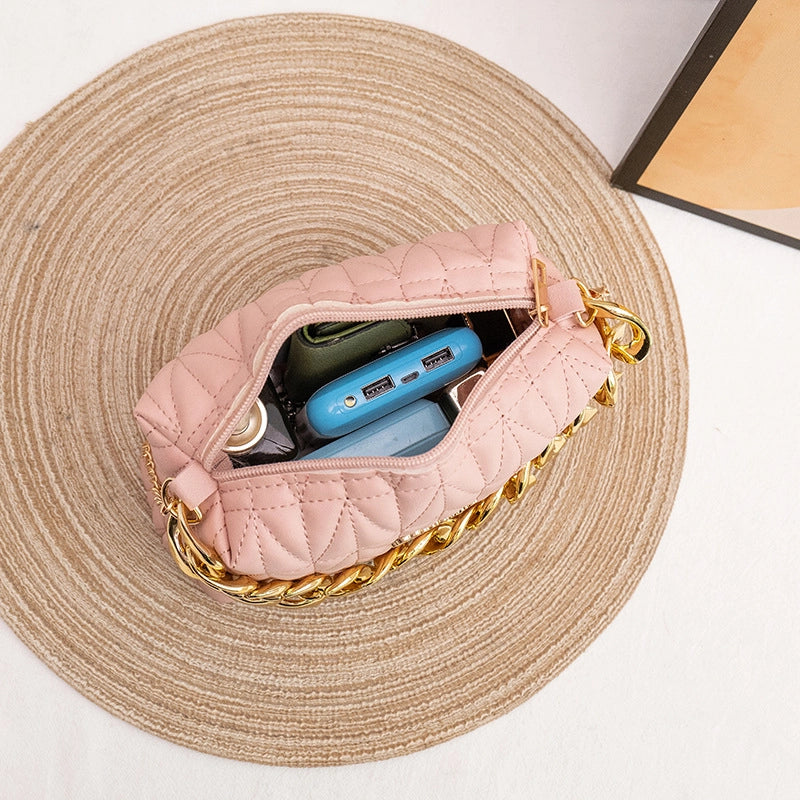 Fashion Solid Color Chain Square Zipper Rhombus Chain Bag