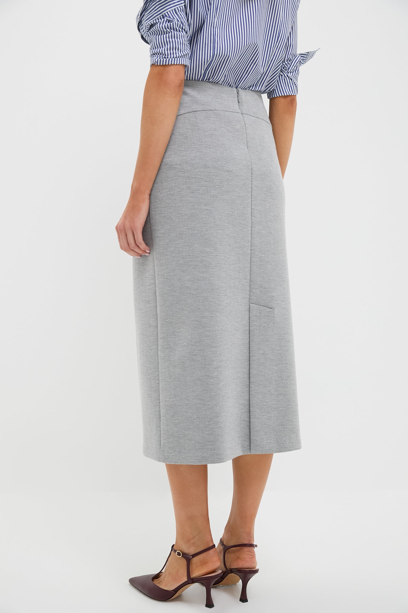 Gray Herringbone Rosewell Midi Skirt