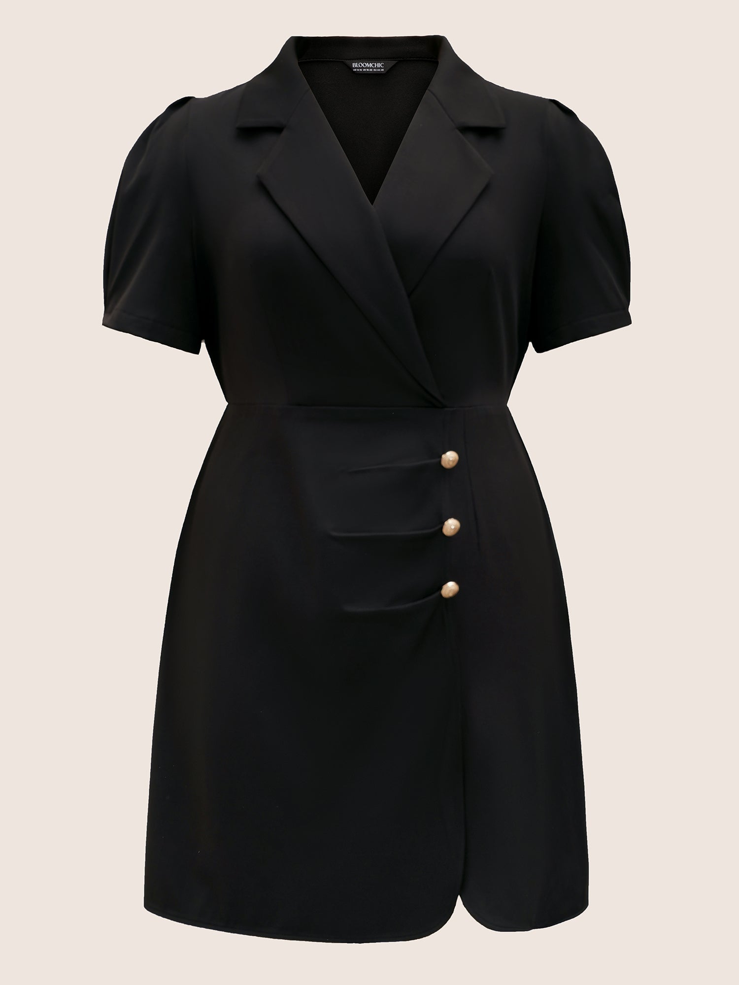 Suit Collar Metal Detail Lantern Sleeve Dress