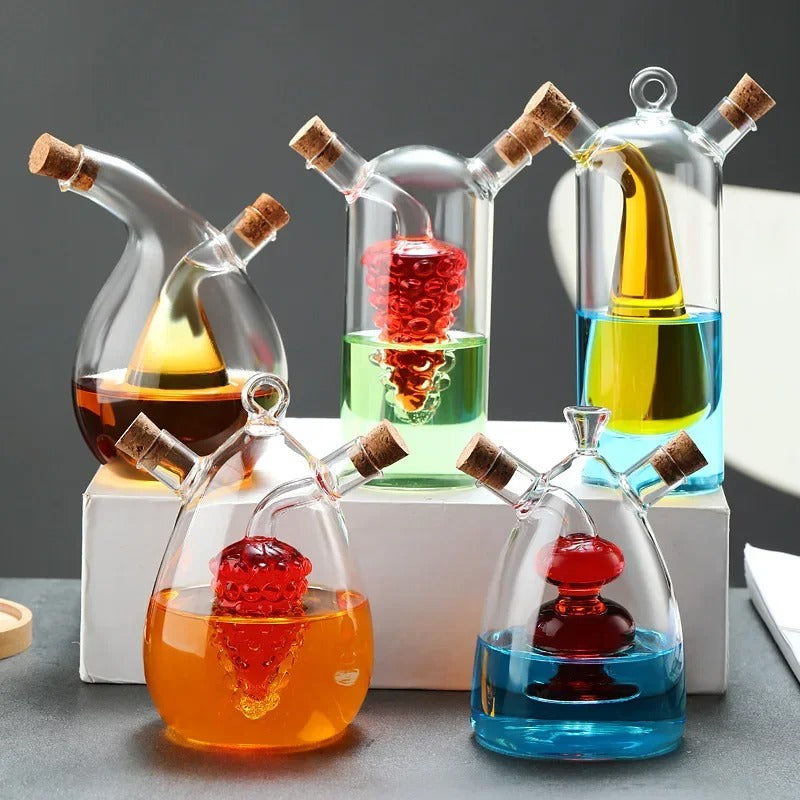 2-IN-1 GLASS OIL POT DOUBLE SOY SAUCE & SEASONING BOTTLE VINEGAR STORAGE