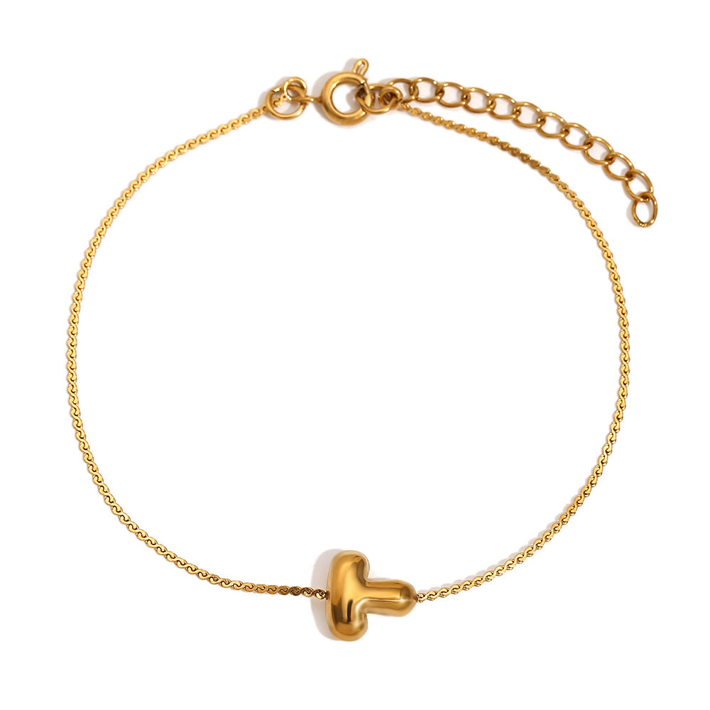 Fashionable Niche Personality Hot Style Simple Hand Jewelry Stainless Steel Plated 18K Gold Bubble Letter S Chain Bracelet