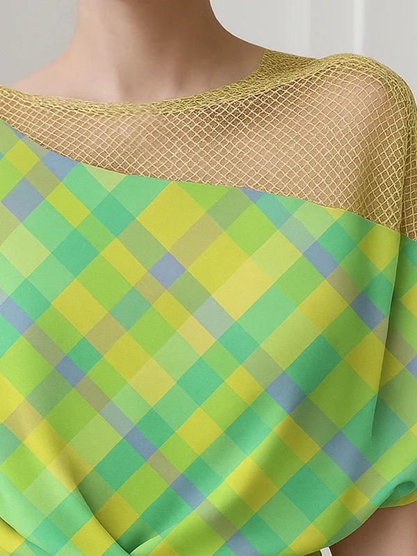 Half Sleeves High-Low Contrast Color Knot Split-Joint Round-Neck T-Shirts Tops