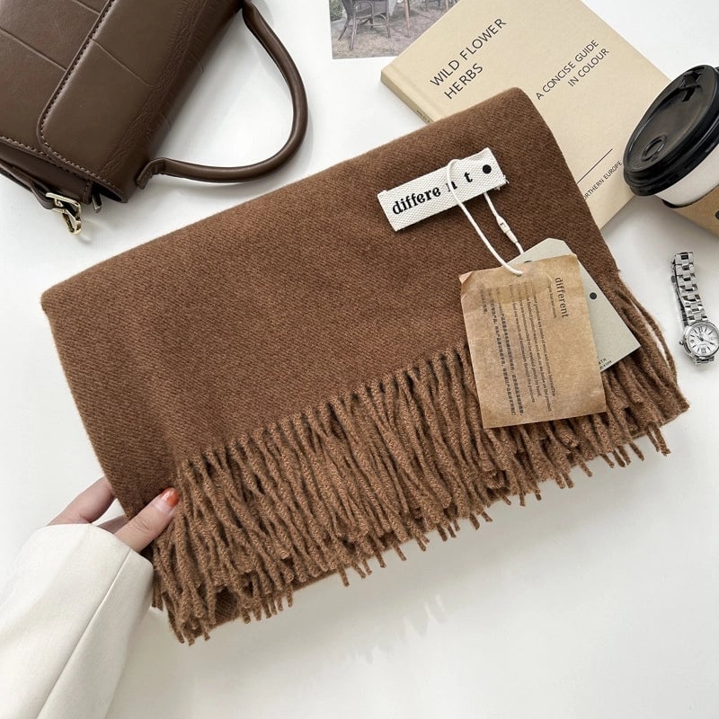 Women's Elegant Retro Solid Color Imitation Cashmere Tassel Scarf