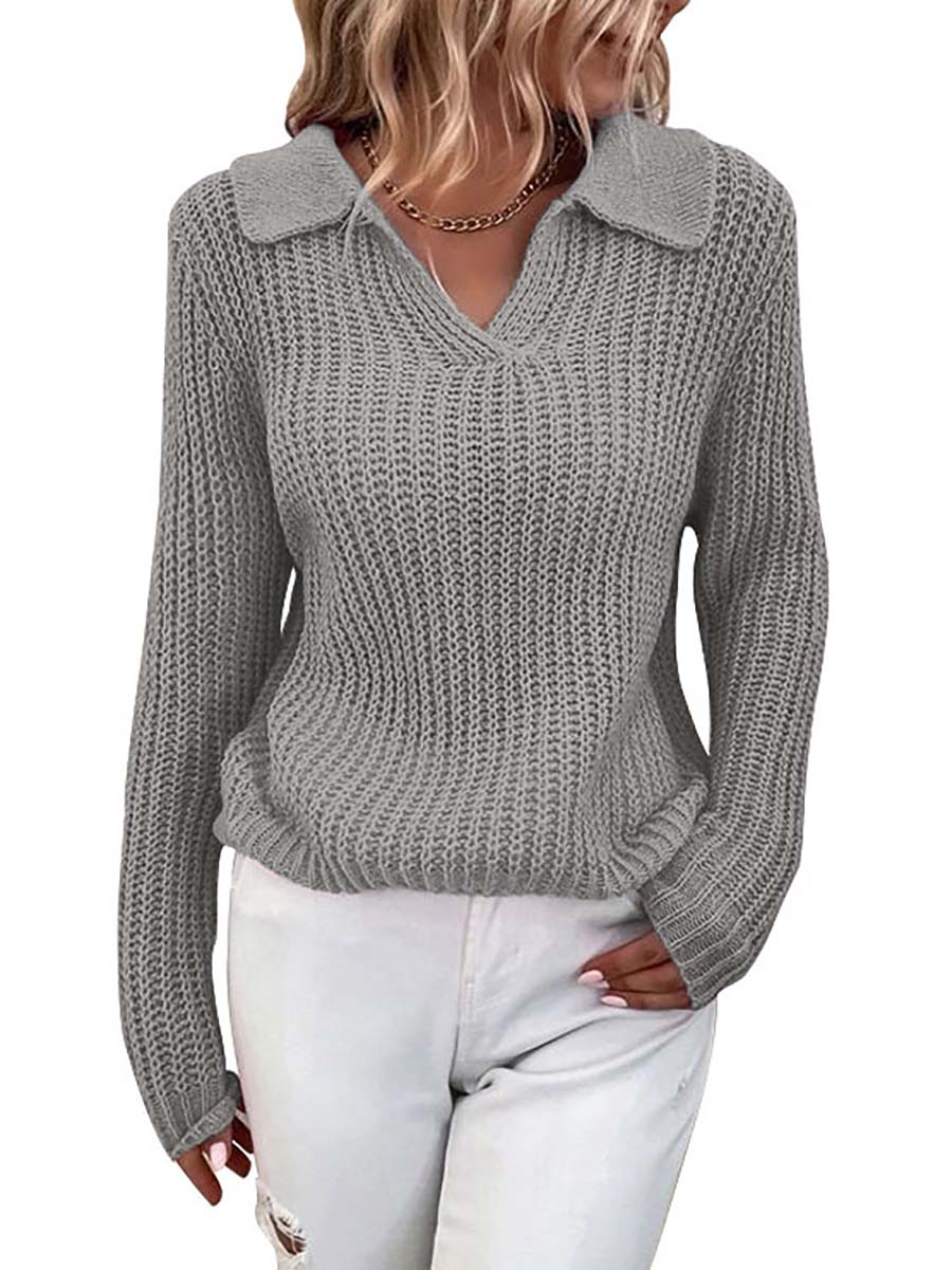 Solid Color Lapel Slim Fit Knit Sweater(9 colors)