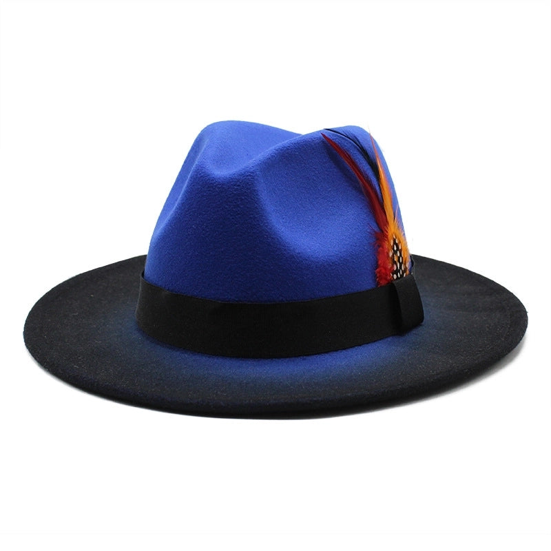 The New Color Color Color Gradient Feather Jazz Hat Female Wool Hat Hat Male And Female Outdoor Cover