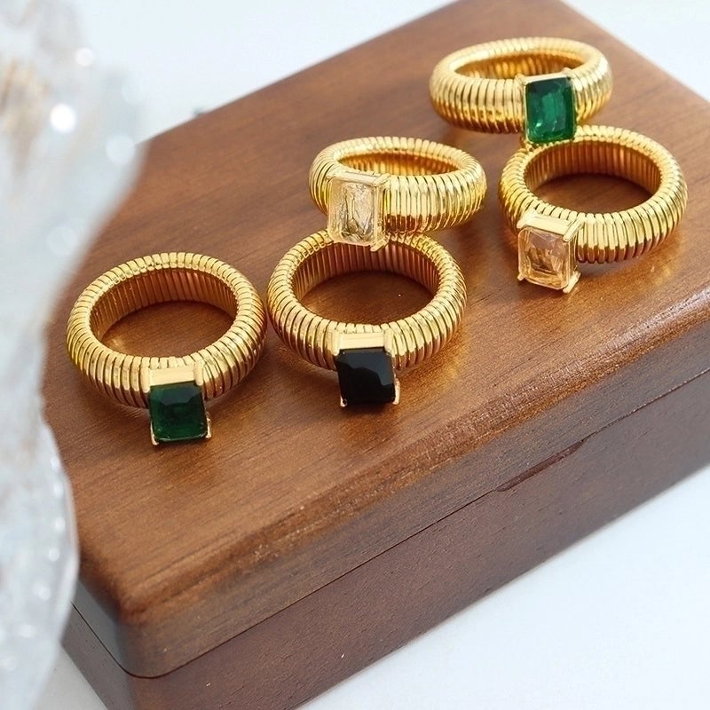 Retro Geometric 304 Stainless Steel Zircon 18K Gold Plated Plating Rings