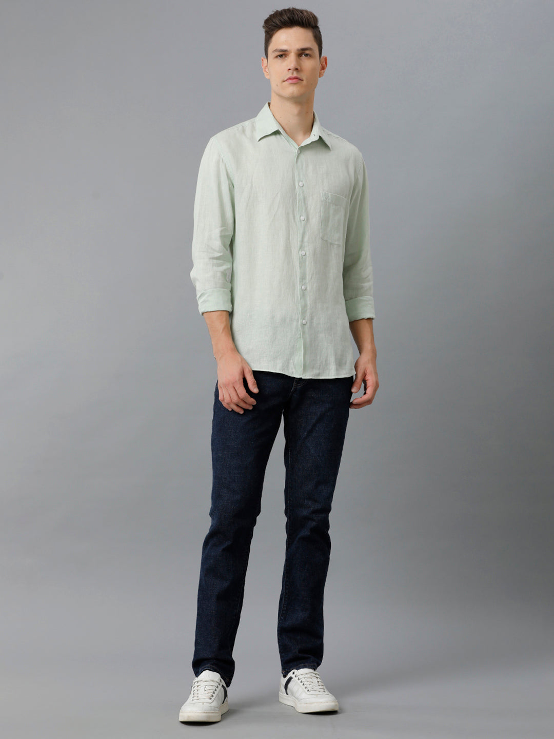 Men Stipes Formal Grey Shirt (LUTHE)